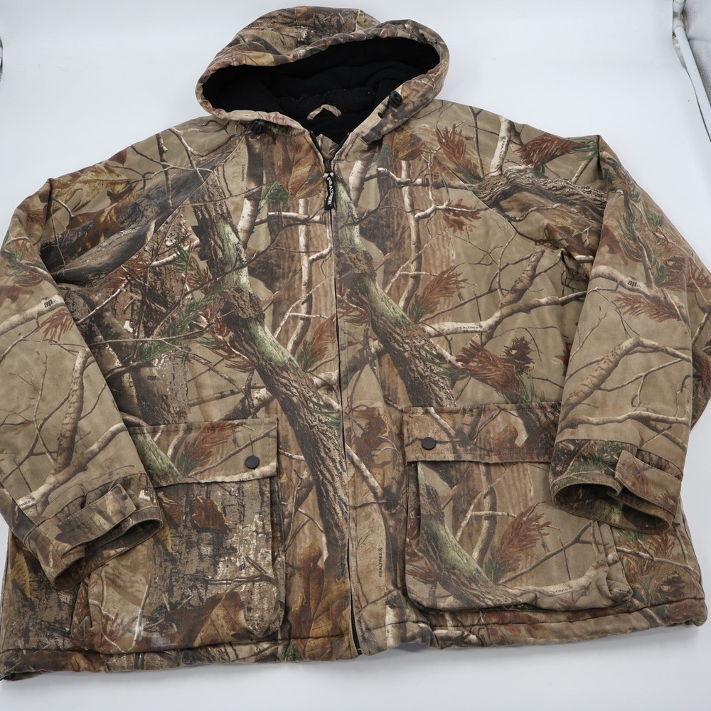 Realtree Camo Hooded Jacket Mens 2XL Brown AP Camouflage Quilted Lined Heavy